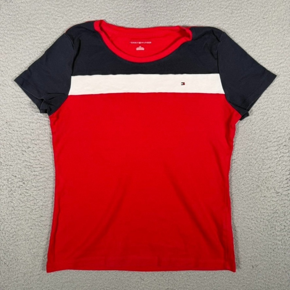 Tommy Hilfiger Shirt Womens Large Red Pullover Top 100% Cotton Casual Preppy